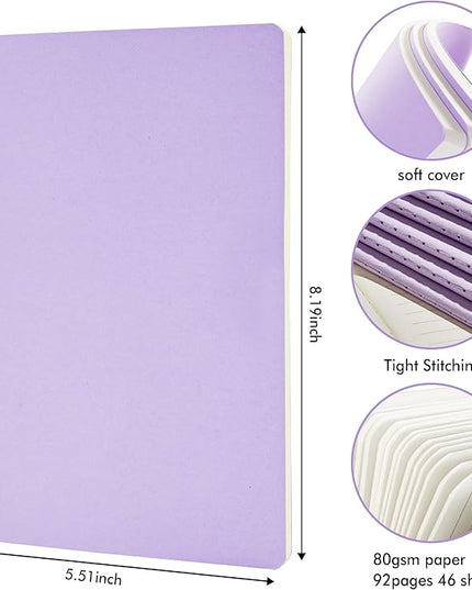 16 Pack Soft Cover Journal Bulk, Feela Lined Notebooks College Ruled for Work for Women Girl Writing, Blank Travel Journal Note Taking Notebook School Business Supplies, 8.2” x 5.5”, A5, Light Purple
