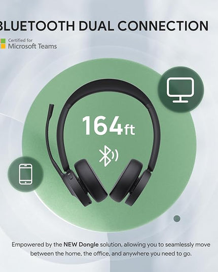 Yealink BH70 UC Wireless Bluetooth Headset with Microphone for Work, up to 35h Talking Battery, Teams UC Compatible Headsets for Computer Mobile, 147g Lightweight Headphone for Open Office 50m Range
