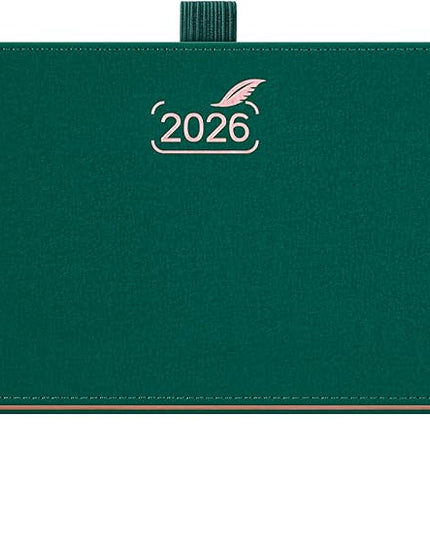 BEZEND Pocket Planner 2026 Weekly and Monthly (6" x 3.75") Small Calendar Book with Daily Vertical Timeslot (Jan-Dec), Equal Space Even Weekend, Work Home Women, PU Leather Hardcover - Evergreen
