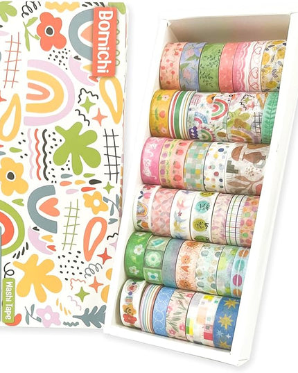 Bomichi 38 Rolls Washi Tape, Aesthetic Colored Decorative Cute Scrapbook Tape for Scrapbooking Supplies Journaling Craft Junk Journal