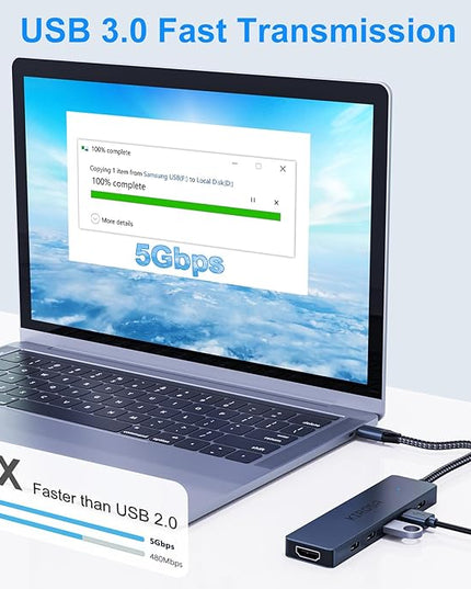 9IN1 USB C Hub Multiport Adapter for MacBook Pro Air: KIROSA USB C to 4K HDMI Hub Dongle with 100W PD USB3.0 - Portable USBC Hub Compatible with Laptops and Other Type C Devices