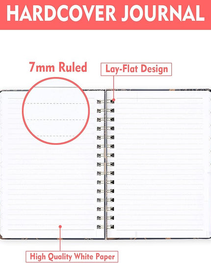 Spiral Journal Notebook for Women, Hardcover A5 College Ruled Notebook, 120 Pages, Thick Paper, Cute Lined Journal for School, Office & Work, 6 x 8.4 in(Vintage Gold Flowers)
