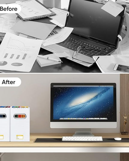 BALEINE File Organizer Box, Cardboard File Folder Organizer with Handle for Letter Size, Portable Collapsible Hanging Filing Box for Home Office Document Storage (4 Pack, White)