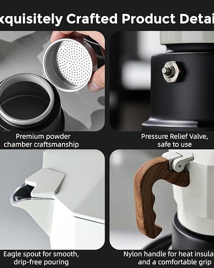 Bincoo Three Valve Espresso Maker Stovetop,Camping Moka Pot 2 Cup/120ML,Stove Top Espresso Italian Coffee Maker,Easy to Use