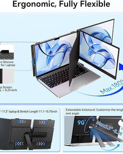 BKVOO 14" Laptop Screen Extender, Ultra-Thin Ligthweight FHD 1080P IPS Laptop Monitor Extender Dual Screen, Portable Monitor for Laptops 13-17.3" USB-C/HDMI Plug and Play for Windows/Mac/Android/PS5