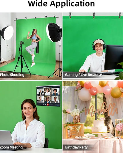 HEMMOTOP Green Screen Backdrop Kit, 8x6.8ft Wider Green Screen with Stand, Portable Chromakey Greenscreen Background with Stand, Spring Clamps, Carrying Case for Zoom, Streaming, Video