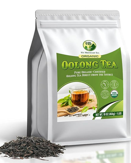 Wu Mountain Tea Organic Oolong Tea – 1 lb Loose Leaf – Premium Whole Black Chinese Tea Leaves – Smooth Aroma, Low Astringency, Naturally Energizing – Perfect for Hot & Iced