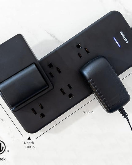 Philips 6-Outlet Surge Protector, 8 Ft, Braided Cord, 1080 Joules, Adapter-Spaced, Black, SPC6066BB/37