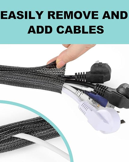 AGPTEK Cable Sleeve Cover, 20ft - 1 inch Desk Cord Organizer Cable Hider, Home Office Wire Management Computer TV Wire Loom Tubing, Pet Proof Cord Protector, from Cat Dog Chewing, Black