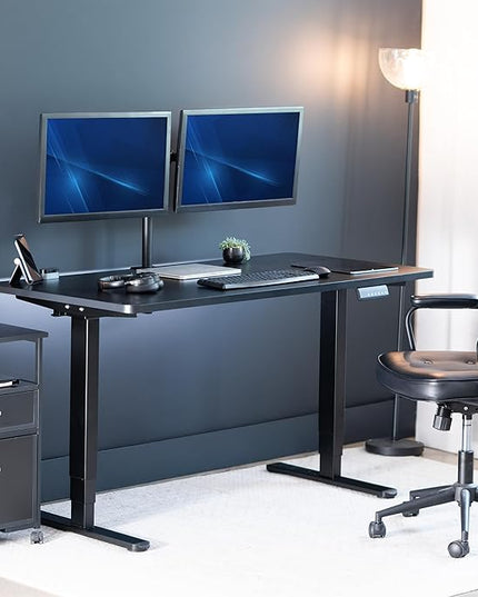 VIVO Electric 55 x 28 in Dual Motor Sit Stand Desk, Memory Height Adjustment, 2B Series, Black Top Black Frame, DESK-KIT-2B55B