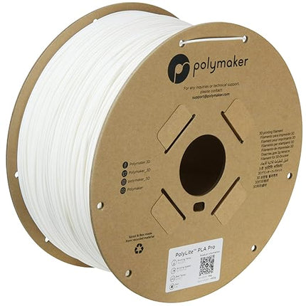 Polymaker PLA PRO Filament 1.75mm 3kg, Tough & High Rigidity White 3D Printing Filament, PolyLite PLA PRO 3D Printer Filament 1.75mm, Print with Most 3D Printers