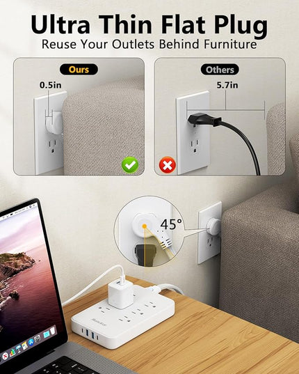 Innovative Power Strip, Cord Removable Design, Huntkey 6 Outlets Surge Protector with 4 USB Ports (2 USB-C, 2 USB-A), ETL Listed, Customize Cord Length