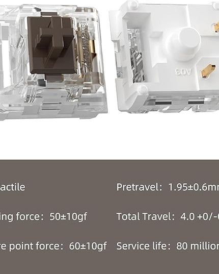 ZhouWang Brown Switch 3 Pin 50gf Pre-Lubricated,Dustproof Tactile Switch,Suitable for RGB,Mechanical Gaming Keyboards、MX Mechanical Keyboard(Brown,108PCS)