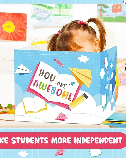 24 Pcs Privacy Boards for Student Desks Bright Colored Classroom Desk Divider Trifold Table Desk Privacy Panel Folders Screen Partition for School Teacher Student Study Test Home(Elegant)