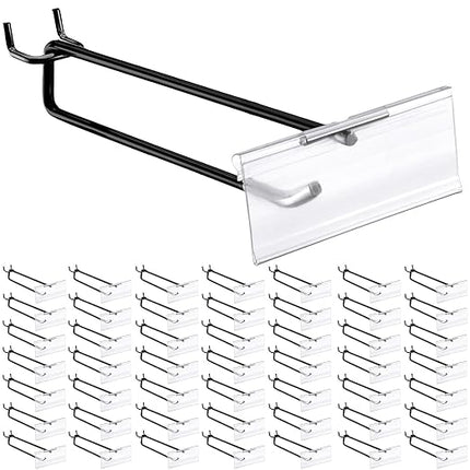 Tandefio 100 Pack 8 Inch Black Metal Peg Board Hooks with Clear Plastic Label Holder Stainless Steel Display Pegboard Hooks for 1/8'' to 1/4'' Pegboard Wall for Garage Storage Retail Shop Supplies