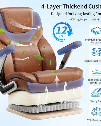 Big and Tall Office Chair with 5D Arms, 600lbs Fabric & PU Leather Heavy Duty Desk Chair, Adjustable Lumbar Support & Height, Tilt Function, High Back Ergonomic Executive Computer Chair