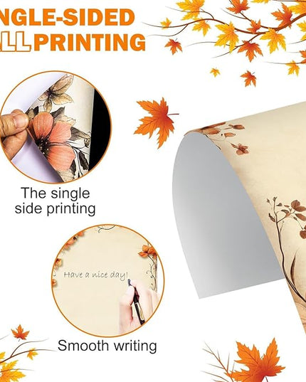 EggSun 250Pcs Fall Thanksgiving Stationery Paper and Envelope Set with 100 Letterhead Papers and 50 Envelopes, 10 Design for Letter Writing Invitations Computer Holidays Party Notes, 8.5x11 Inch-Leaf