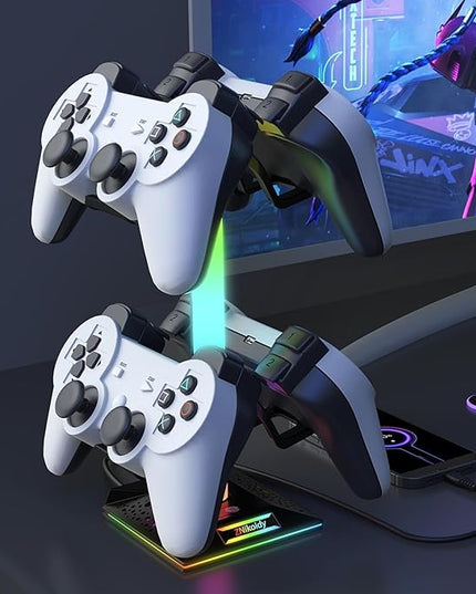 ZNikoyidy Gaming Headphone Stand PC Accessories - RGB Headset Stand with 2 USB Ports,10 Light Modes Headset Holder Suitable for All Earphone Accessories, Gift for Boys Men Gamers