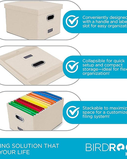 Internet's Best Collapsible File Storage Organizer Box with Lid - Decorative Linen Hanging Filing & Storage Office Box - Letter/Legal - Strong Durable - Toys Blankets Binders - Cream - 1 Pack