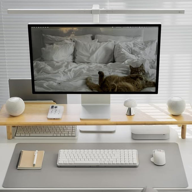 Bamboo Dual Monitor Stand Riser with Underneath Storage, Ergonomic Desk Shelf Supports PC Computer Monitor, Printer, TV for Home, Office, Natural