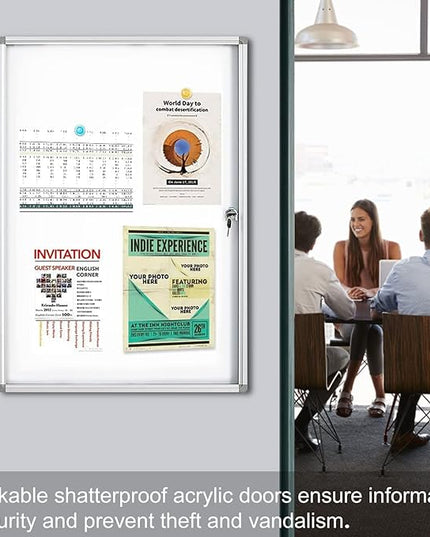 Lockable Magnetic Enclosed 36x24 inches Dry-Erase whiteboard, Tamper-Resistant Wall-Mounted Display whiteboard, Aluminum-Framed Window whiteboard (White)