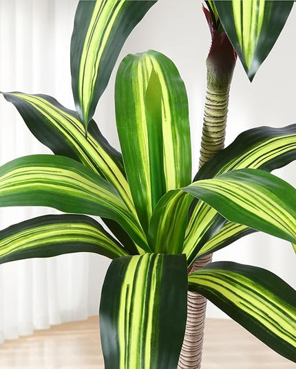 Ferrgoal Artificial Plants, 4 Ft Dracaena Tree Faux Plants Indoor Outdoor Decor Fake Tree with Woven Seagrass Basket Plants for Home Decor Office Living Room Porch Patio Perfect Housewarming Gift