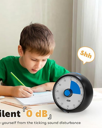 Visual Timer for Kids 60-Minute Countdown Timer with Optional Alarm, Focus Tool for ADHD & Autism, Time Management for Homework, Chores, Office, Kitchen, Teaching & Study Routines (Black Blue)