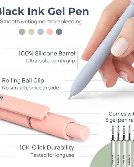 Nicpro 50PCS Aesthetic School Supplies with Cute Pencil Case, 5 Quick Dry Black Ink Pens, 12 Pastel Highlighters, 6 Mechanical Pencil 0.5, 0.7, 0.9 & 2.0 mm for Students Stationary College Essentials