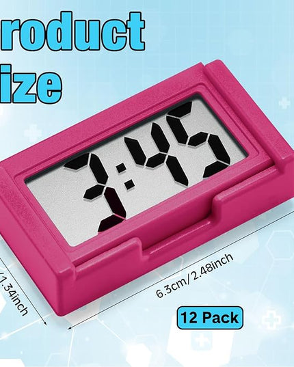 Frienda 6 Pieces Mini Digital Clock Small Digital Clock Stick on Battery Operated Self Adhesive Bracket for Car Dashboard Fridge (White,Black,Red,Blue)