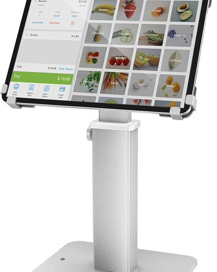 AboveTEK Anti-Theft iPad Kiosk Stand, 360 Rotation & Adj. Height 8.3"–13.4", Heavy-Duty Steel & Aluminum, Fits 9.7"-13" Tablets, Security Retail POS Tablet Stand for Business & Commercial Use (Silver)