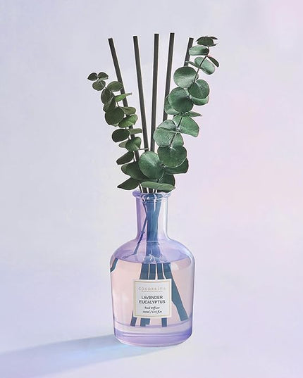 COCORRÍNA Lavender Eucalyptus Reed Diffuser – 6.76 oz Essential Oil with Sticks & Dried Eucalyptus Branches, Home Fragrance for Bedroom or Bathroom Décor