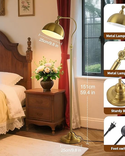 Bright LED Gold Reading Floor Lamp with Remote Control and Bluetooth Dimming,Living Room Bedroom Bedside Office Study Library Adjustable Standing Tall Lights, Unique Modern Brass Home Decor Essentials