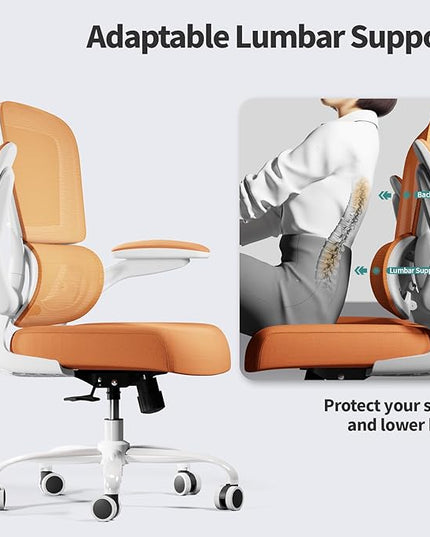 TRALT Office Chair - Ergonomic Desk Chair with Adjustable Lumbar Support, Mesh Computer Chair, Executive Chairs for Home Office Comfortable Lumbar Support (Orange)