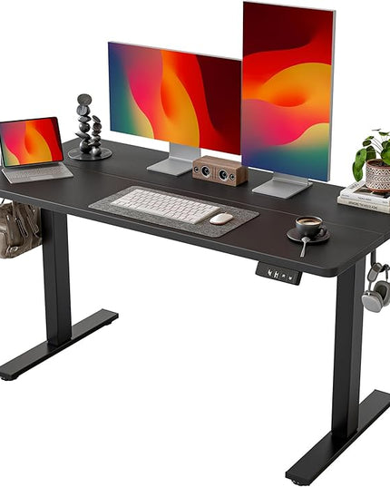 TIQLAB Standing Desk 55 x 24 inch, Electric Height Adjustable with Splice Board, Stand Up Desk, Sit Stand Desk Computer Desk for Home Office, Black Frame/Black Top