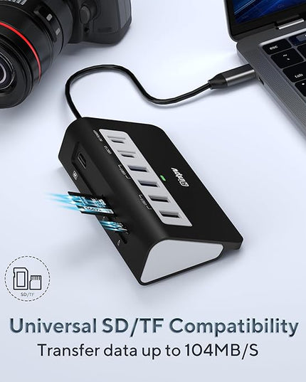 P9 USB C Hub, INTPW 9-in-1 USB Multiport Adapter with 4K HDMI, PD 100W, USB-C and 2 USB A 3.0 5Gbps, 2 USB A 2.0, SD/TF Card Reader, Aluminum Powered USB Hub for PC, iPhone 16/15 Series, MacBook, iPad