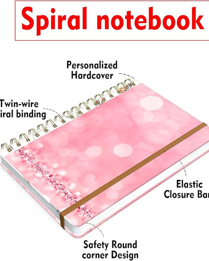 Spiral Journal Notebook for Women, Hardcover A5 College Ruled Notebook, 120 Pages, Thick Paper, Cute Lined Journal for School, Office & Work, 6 x 8.4 in(Pink Glitter)