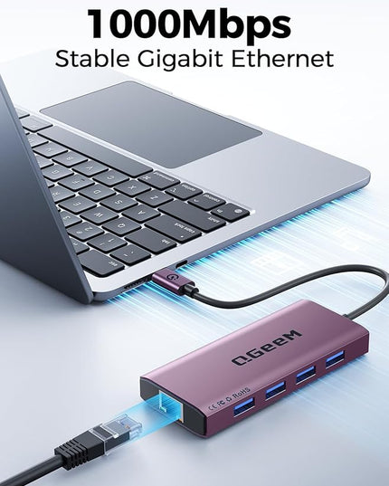 QGeeM USB C Hub Ethernet,9 in 1 USB Type C Hub HDMI Multi-Port Converter Adapter,100W Pd, USB 3.0,SD/TF Card Reader,Compatible for MacBook Pro Air Ipad HP Dell Lenovo Chromebook etc.-Violet