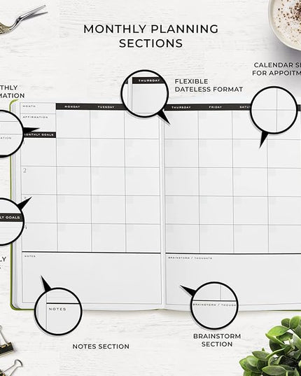 Smart Planner Pro – Undated Daily Planner – Medium B5 – Achieve Goals & Increase Productivity with Weekly, Monthly, Work Sections - Organizer Planner with Back Pocket, 3 Satin Bookmarks & Pen Holder