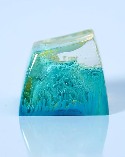 Squid Artisan Keycap Light Yellow Blue Coral Reef R1 SA Profile Custom Sea Keycaps 1U ESC Handmade Gaming Ocean Resin Key Cap Cherry MX Switch Compatible Mechanical Keyboard Squid Lover Gift
