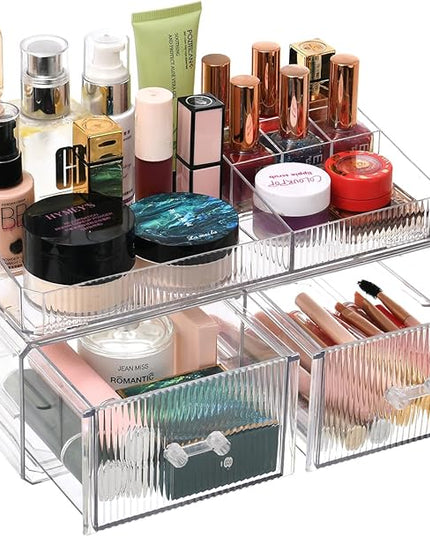 ZHIAI stackable storage drawer, cosmetic acrylic storage box, cosmetics and beauty product storage organizer, suitable for makeup room, bathroom, storage room