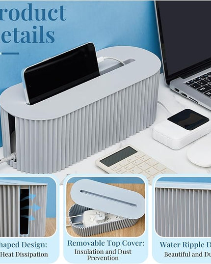Marsui 2 Pcs Gray Cable Management Organizer Box for Hiding Wires, Home Office Desk Floor Cord Organizer, 11.8 x 5.1 x 4.3 Inch Cord Strip Protect Holder Wire Storage