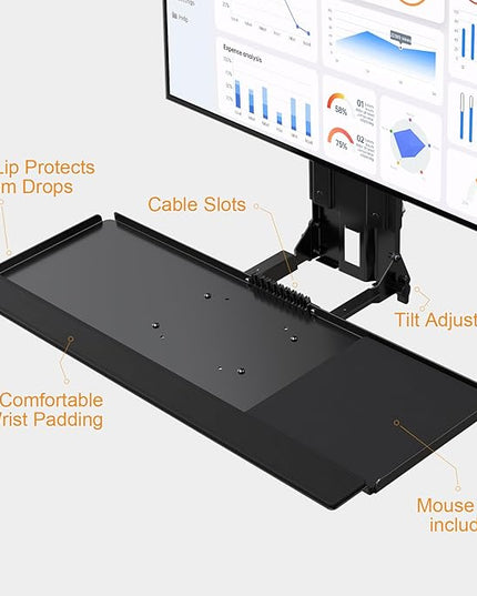 PUTORSEN Monitor and Keyboard Wall Mount with CPU Holder for 32" Monitors (55 lbs Max), Keyboard Tray (4.4 lbs Load) & CPU Holder (22 lbs Capacity) - Height Adjustable, with Mouse Pad, VESA75/100