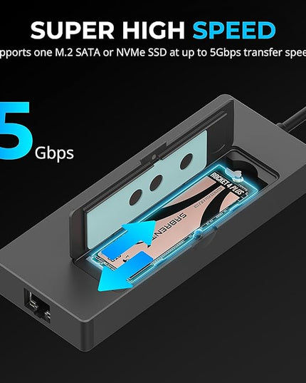 SABRENT USB-C Hub & SSD Enclosure, 6-Port Dock with M.2 SSD Slot, 90W Power Delivery, USB 3.0 & 2.0 Ports, 4K HDMI, RJ45 Gigabit Ethernet (HB-6PNV)