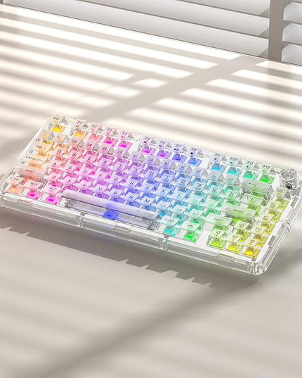 Transparent Mechanical Keyboard, RGB Backlit Wireless Creamy Gaming Keyboards, Hot Swap Customizable Clear Acrylic Design, 80-Key Quiet Linear Switches, 3 Modes BT5.0/2.4G/USB-C 4000mAh Battery, White