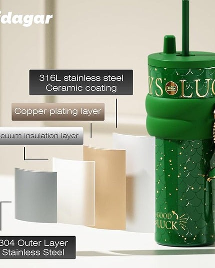 24 oz Tumbler with Lid and Straw, Insulated Coffee Mug Leak Proof, Portable Iced Travel Water Bottle, Reusable Thermal Coffee Cup, Gifts for Women, Emerald Green