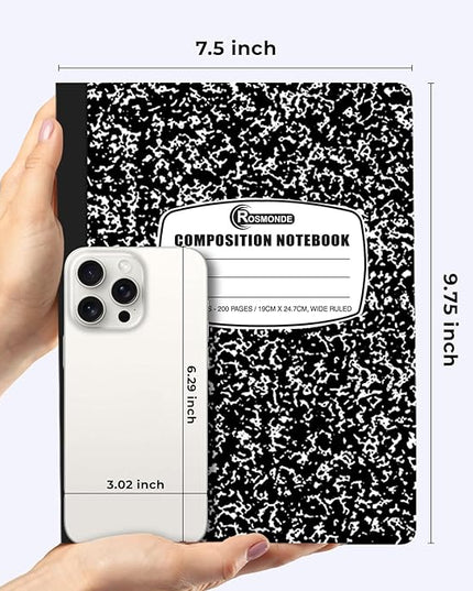 Rosmonde Composition Notebook Wide Ruled 5 Pack, 200 Pages (100 Sheets), 9-3/4 x 7-1/2, Back to School Supplies, Notebooks for School, Office Supplies, Notebooks for Work, Wide Ruled Notebook