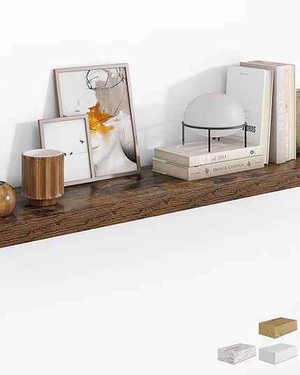 RICHFOCUS 55Inch Floating Shelves for Wall 1 Pack Shelves for Bedroom|Kitchen|Bathroom Wall Mounted Rustic Wood Floating Shelf with Invisible Brackets for Books|Storage|Decor, Rustic Brown