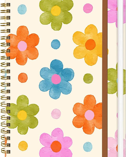 Spiral Journal Notebook for Women, Hardcover A5 College Ruled Notebook, 120 Pages, Thick Paper, Cute Lined Journal for School, Office & Work, 6 x 8.4 in(Cute Colorful Flower)