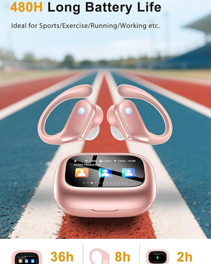 Wireless Earbuds, ENC Noise Cancelling Sport Ear Buds with Touch-Screen Control, IPX7 Waterproof, Bluetooth 5.4 Headphones with Deep Bass Stereo for Running & Workout – Rose Gold