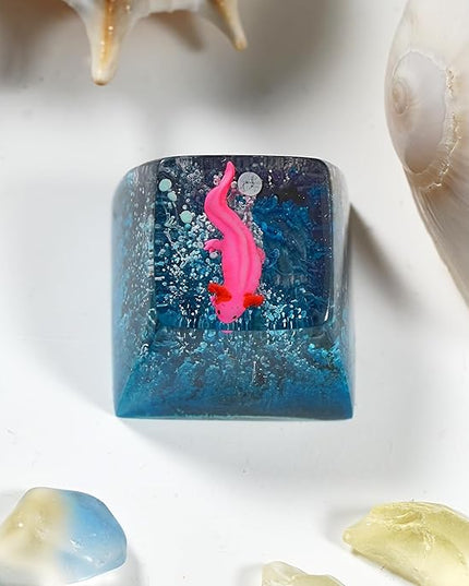Pink Axolotl in Deep Blue Black Cute Artisan Keycap R1 SA Profile Custom Animal Keycaps 1U ESC Handmade Gaming Resin Key cap Cherry MX Switch Compatible Mechanical Keyboard Gift for Axolotl Lover